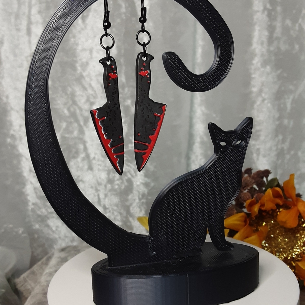 Handmade Halloween Bloody Knife Earrings Edgy - Picture 4 of 6